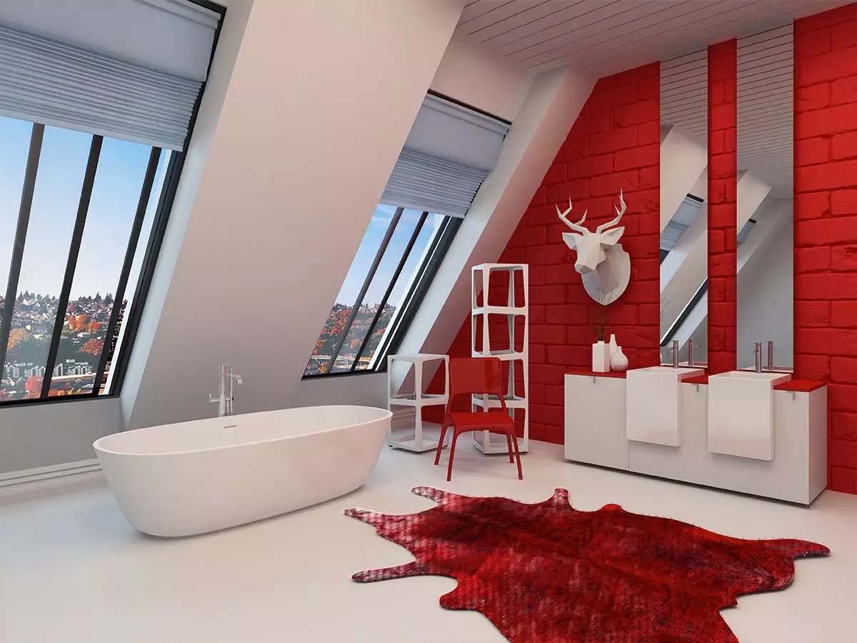 Sự ấn tượng khi sử dụng màu đỏ để thiết kế phòng tắm